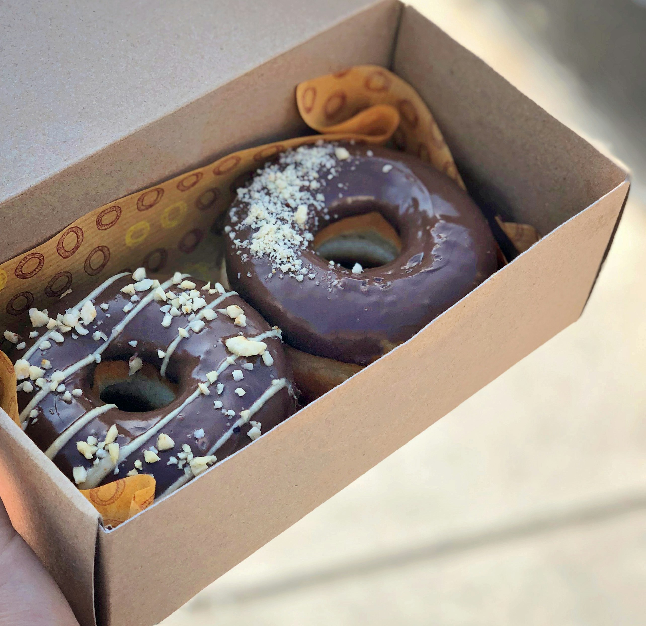 Cardboard Box with Chocolate Doughnuts
