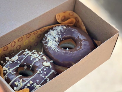 Cardboard Box with Chocolate Doughnuts