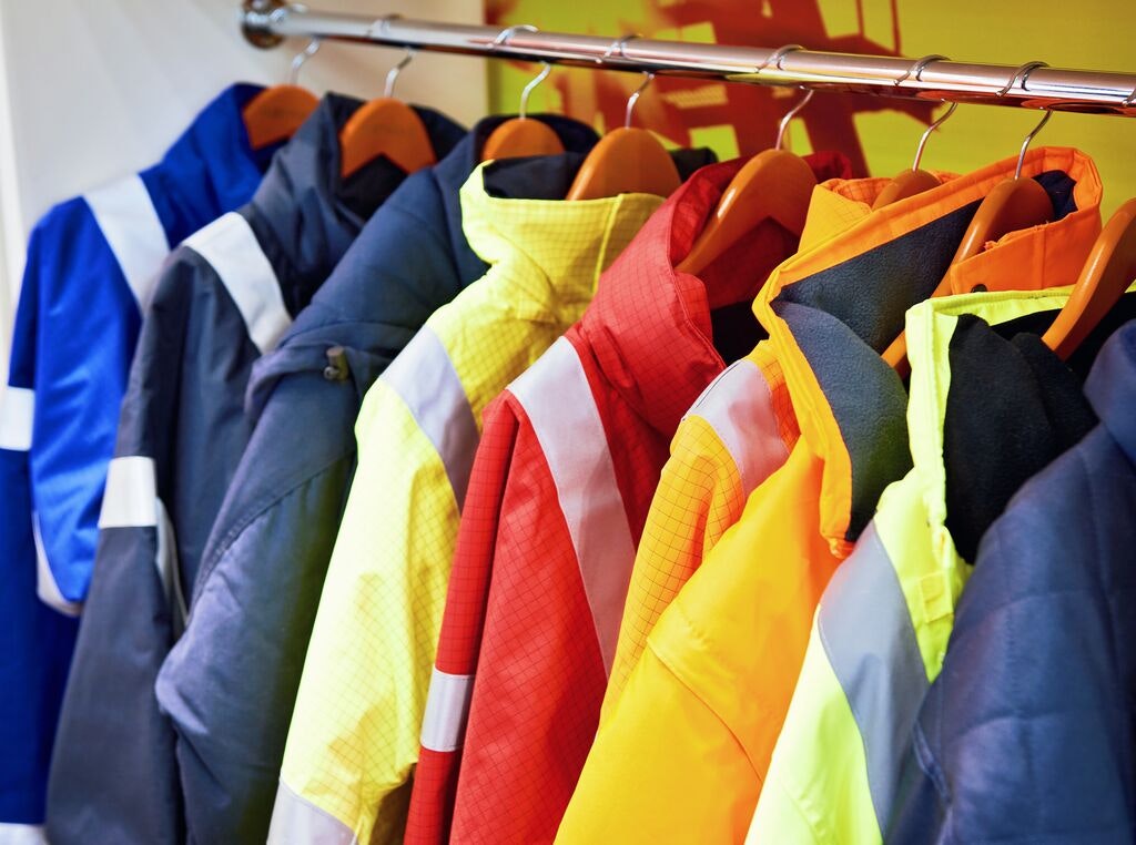 Workers Jackets Hanging on a Rack