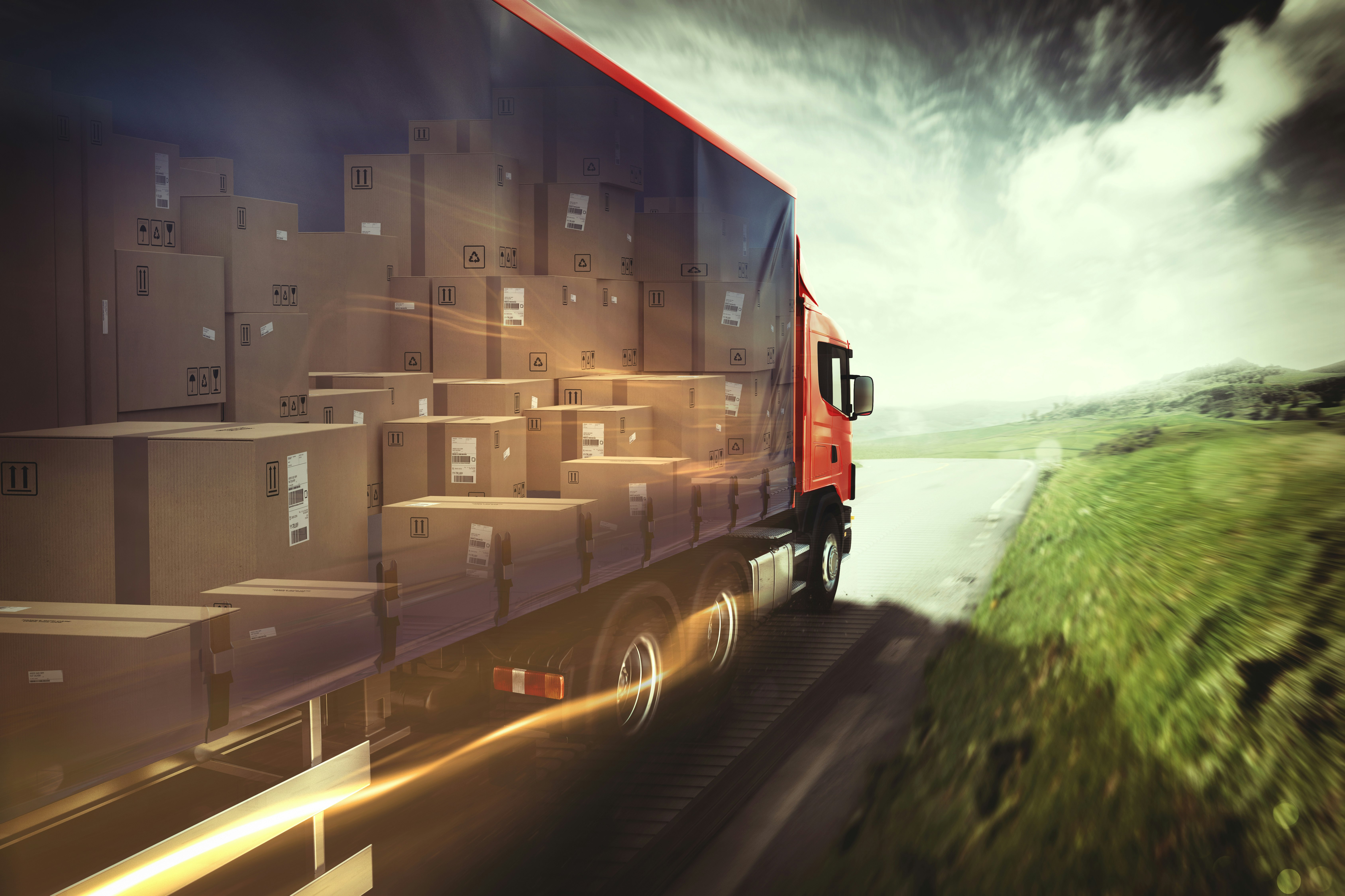 Truck on the Road Full of Packages