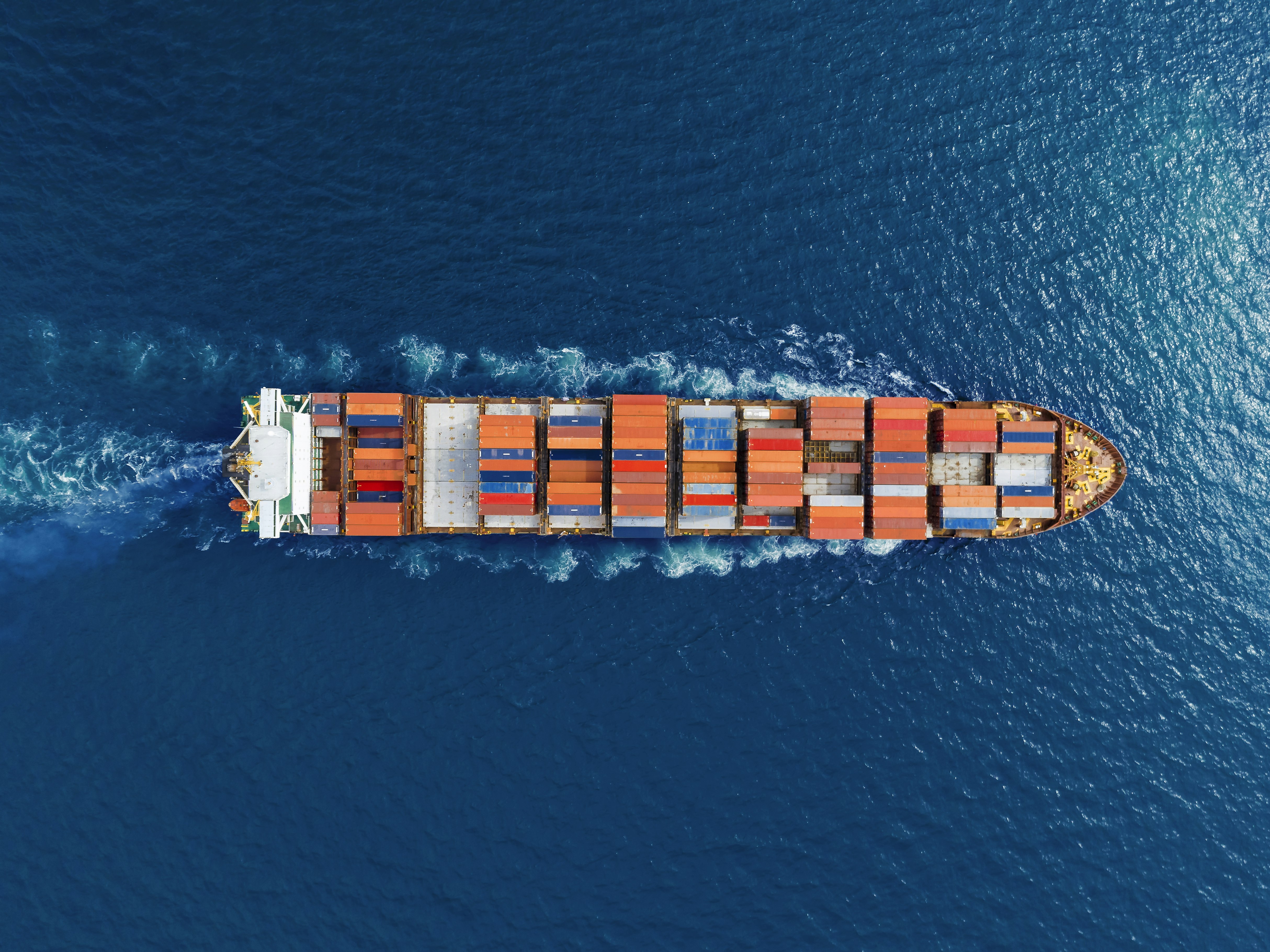 Aerial View of Container Ship at Sea